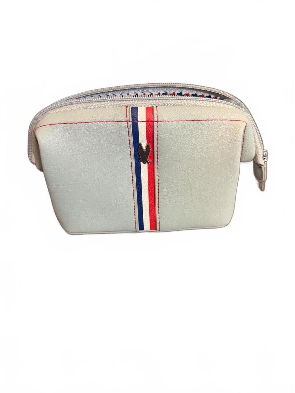 American Airlines Heritage White Leather Cosmetic Bag Red,White,Blue Stripe#1017